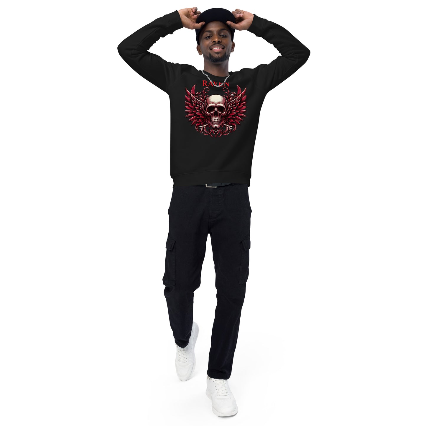 Red Skull organic raglan sweatshirt