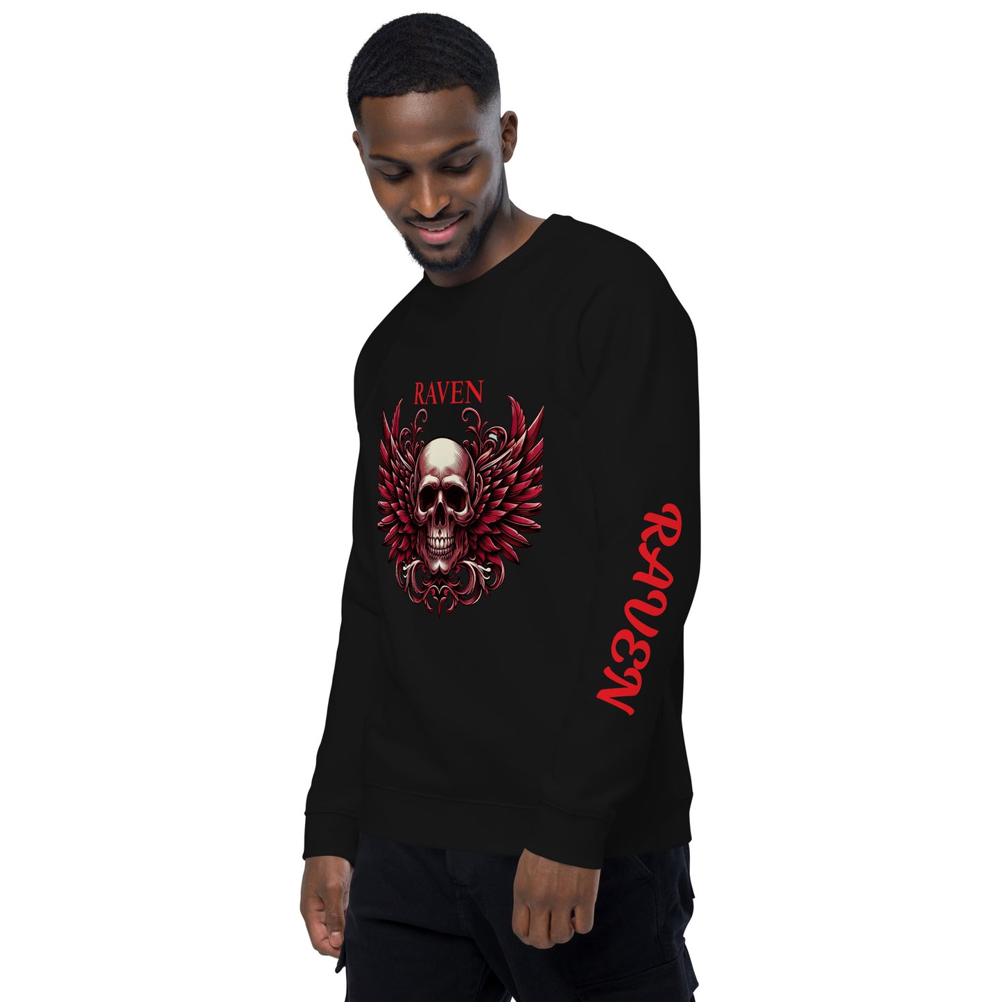 Red Skull organic raglan sweatshirt